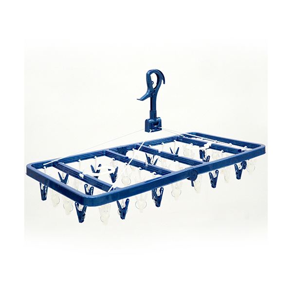 （まとめ） 東和産業 LSTサイドフック付角ハンガー ピンチ42個付 ブルー 1個 [x3セット]