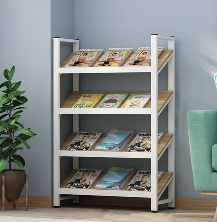 マガジンラック 雑誌ラック カタログラック カタログスタンド スチールラック パンフレットスタンド 展示会 待合室 図書館 新聞ラック ホワイト 80x30x120cm(ホワイト)