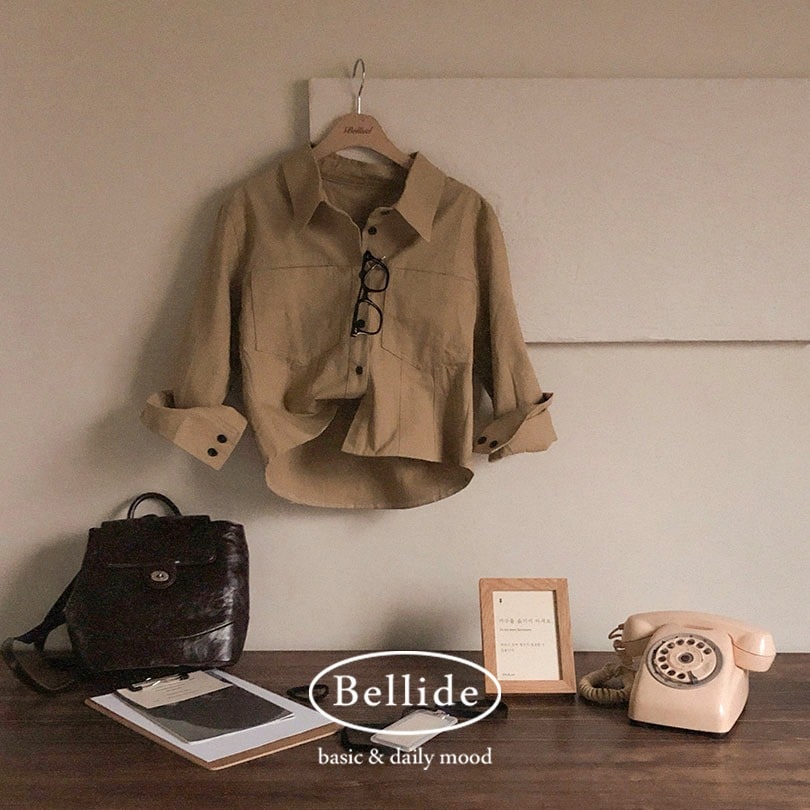 [BELLIDE MADE] シナモンくびれたラインセミクロップ シャツ bs1177
