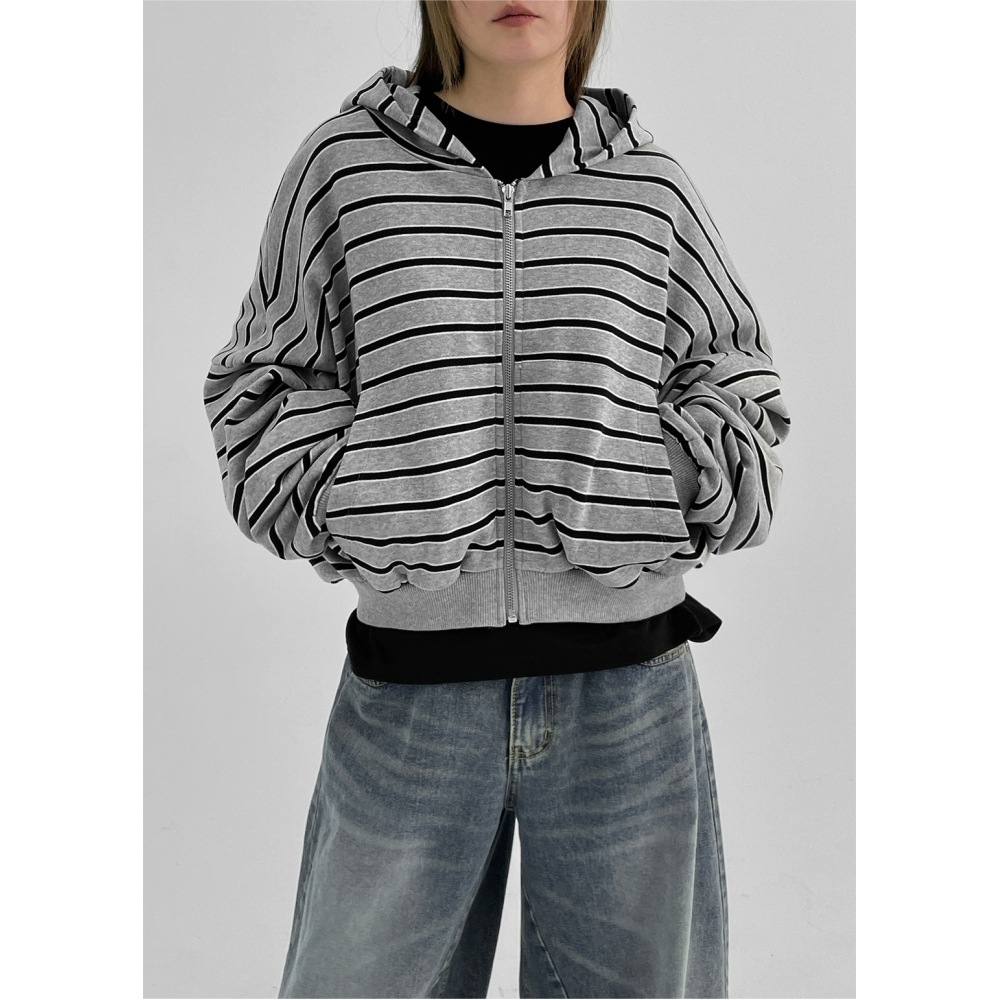 ブラックアップ【春新品】カベスストライプパーカージップアップ