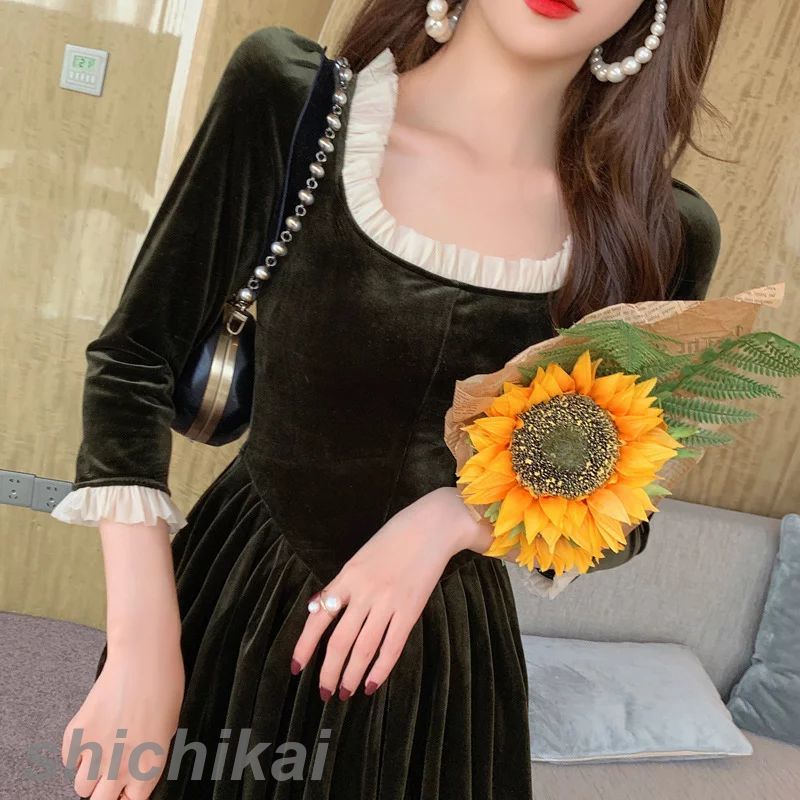 きれいめワンピース OLワンピース エレガント ワンピース ベロアワンピース THOM S/M/Lサイズ レディースファッション お呼ばれ Aラインワンピース ロングワンピース 新品入荷 WILLS 6,654円