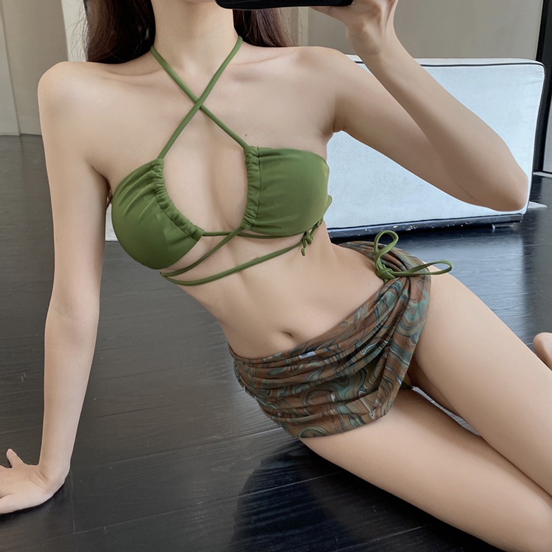 【1つ買うと10つ無料】2025スタイルのビキニセクシーなレースアッププリントガーゼスカートスプリットスプリット水着