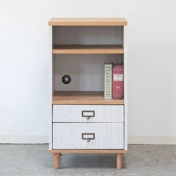 ラック 棚 キャビネット 引き出し レトロ ナチュラルモダン 白 木目柄 チェスト サイドボード 天然木 ホワイト 幅450mm