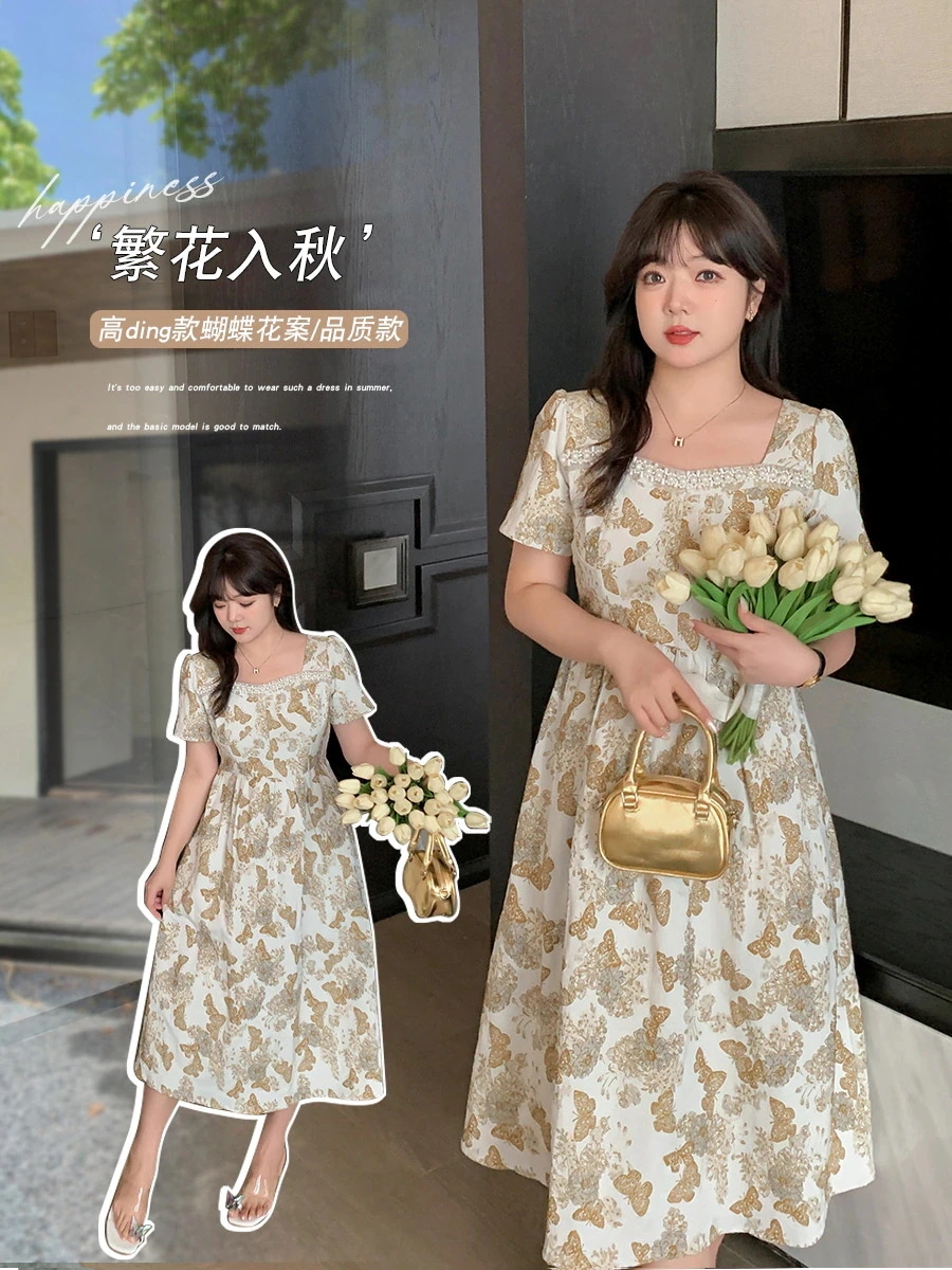 大きいサイズ レディース 体型カバー 2024秋新品 お姫様 【ぽちゃまに】 ワンピース メガ割 柄ワンピース