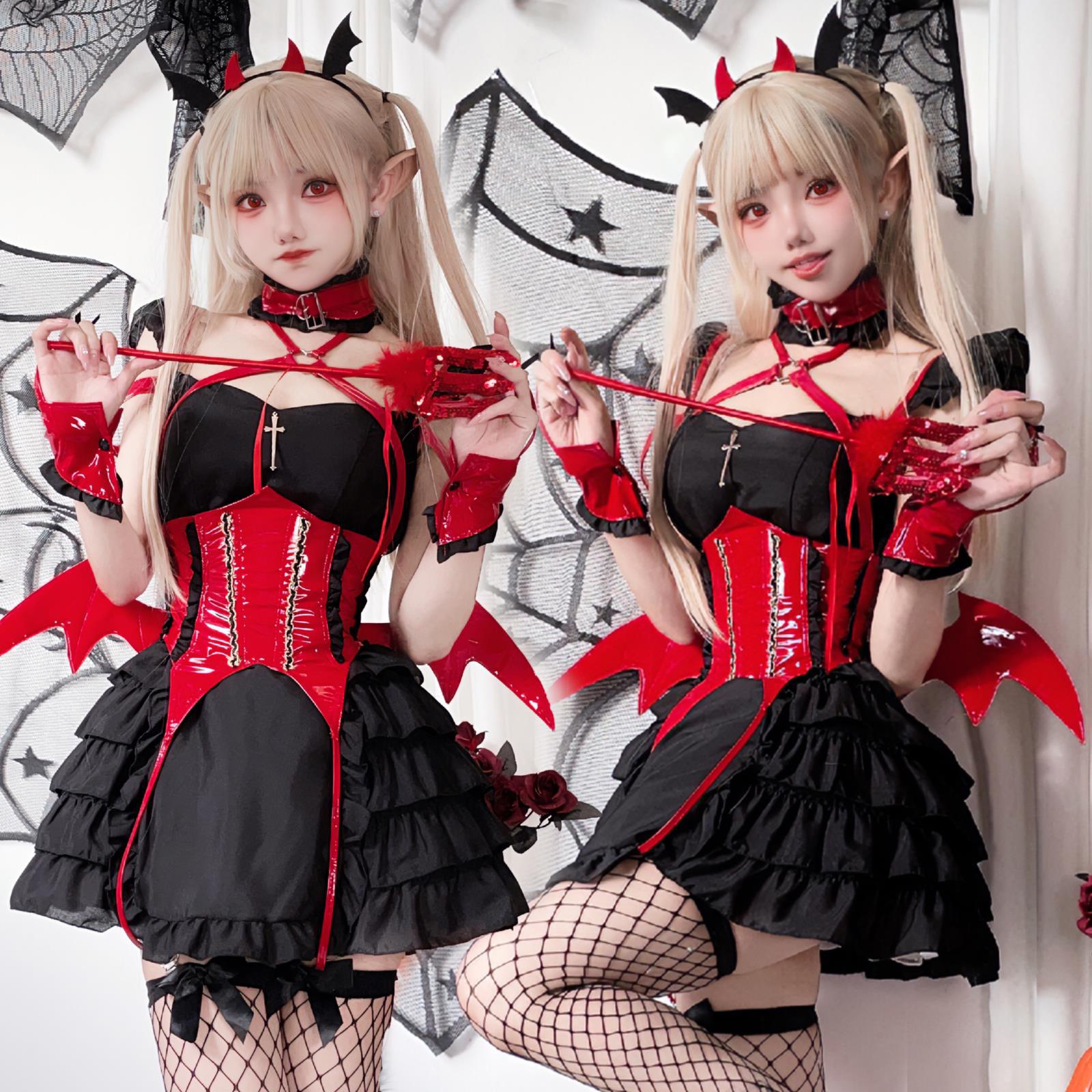 ハロウィンダークゴシックメイド服セクシー小悪魔制服誘惑コスプレコウモリ服安い