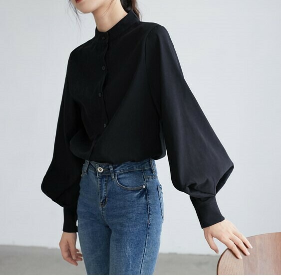 シャツブラウス レディース トップス パフスリーブ 可愛い ビジネスカジュアル エレガント 通学 通勤 S M L XL オフィスフォーマル 大人 OL 発表会 卒園卒業式 入園入学式 冬 白 黒