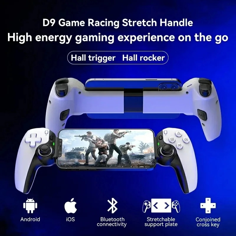 D9 伸縮式ゲームコントローラー RGB ライト 携帯電話ゲームパッド ターボ/6 軸ジャイロ/振動機能付き Android iOS PS3 PS4 Switch PC 対応