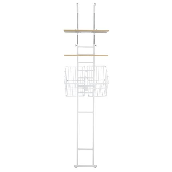 突っ張り式 洗濯機ラック/ランドリー収納 (棚2枚+バスケット2個 type ホワイト) 幅55cm スチールフレーム (組立品)