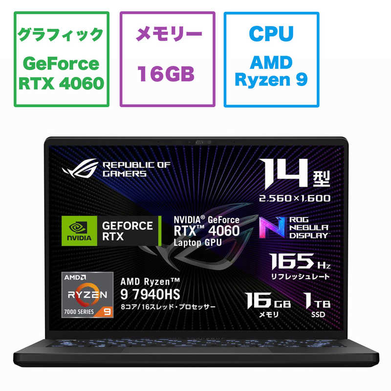 ASUS エイスース　ゲーミングノートパソコン ROG Zephyrus G14 エクリプスグレー ＋ AniMe Matrix ［14.0型］　GA402XV-R9R4060GL
