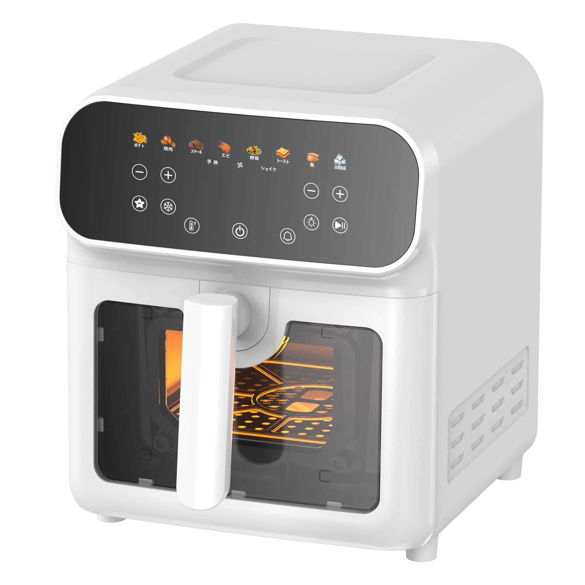 SAMKYO ノンフライヤー 6.2L 大容量 2-6人用 エアフライヤー タッチパネル 可視窓 日本語レシピ付き ノンフライヤー機 快速調理 フライヤー ヘルシー F60 ホワイト