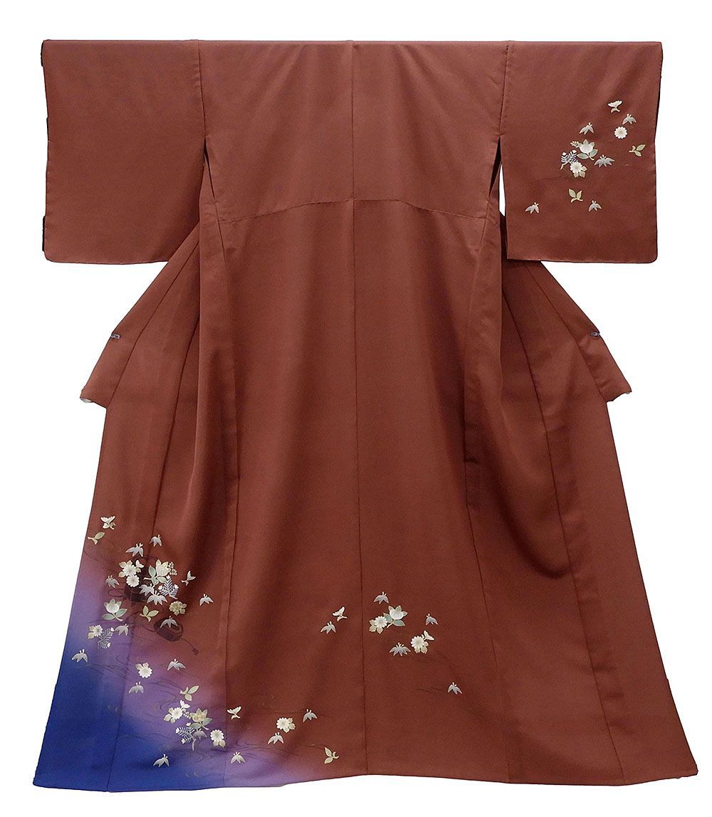 単衣 訪問着 新品仕立済 正絹 単衣 流水四季花模様 身丈164.5cm 裄丈68cm 訪問着 新品 仕立て上がり 着物 wb1062
