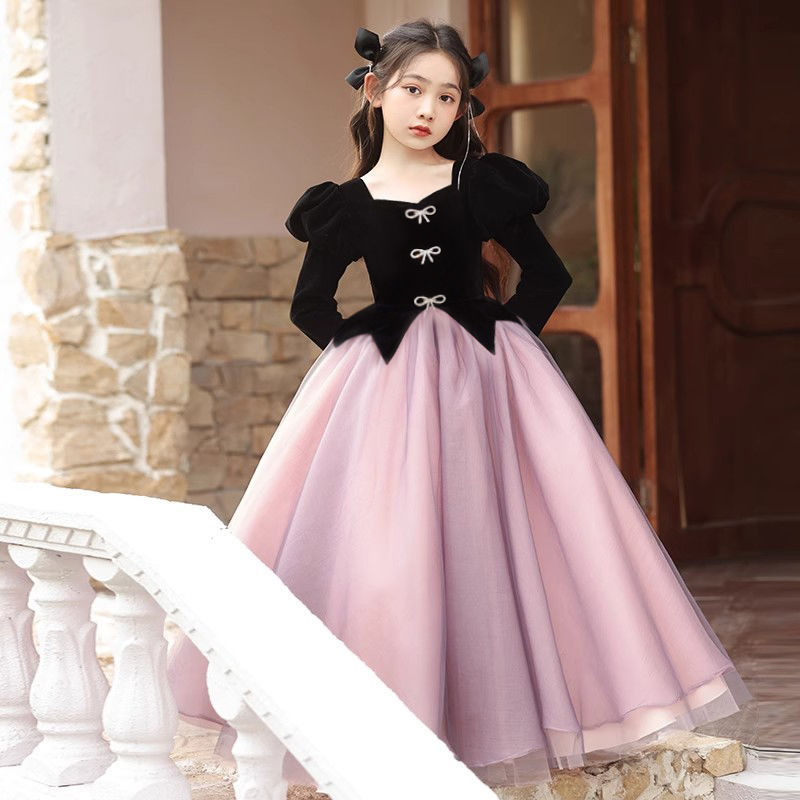 冬のドレスウィンタープリンセスドレスフラワーバースデーリトルガールズピアノホストパフォーマンス服