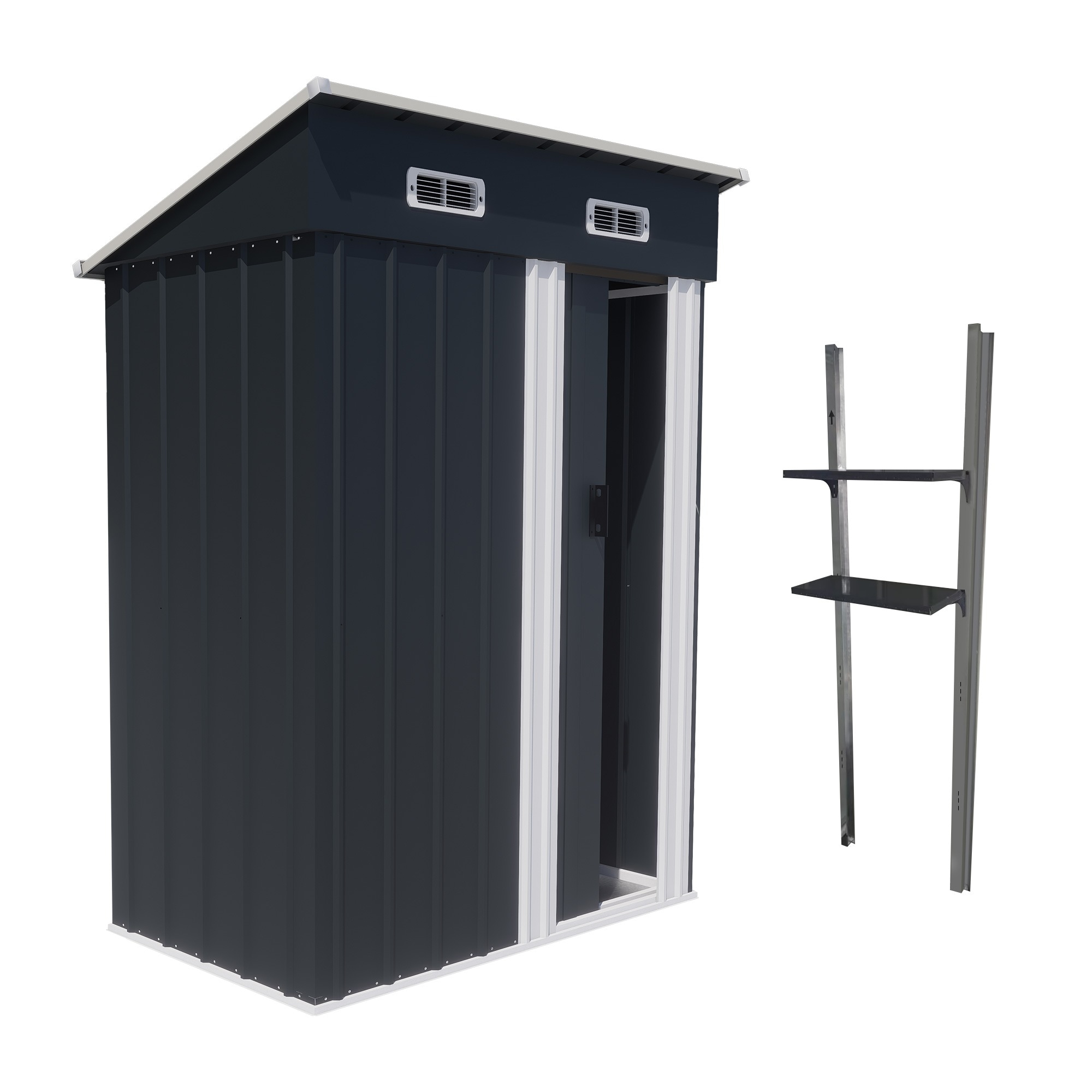 【国内発送&送·料·無·料】384【可動棚付き】物置 屋外 スチール 倉庫 床材補強フレーム付き 戸外収納庫 幅148*奥行き82.5*高193 物置き おしゃれ 大型 収納庫 屋外物置 防さび ベラ