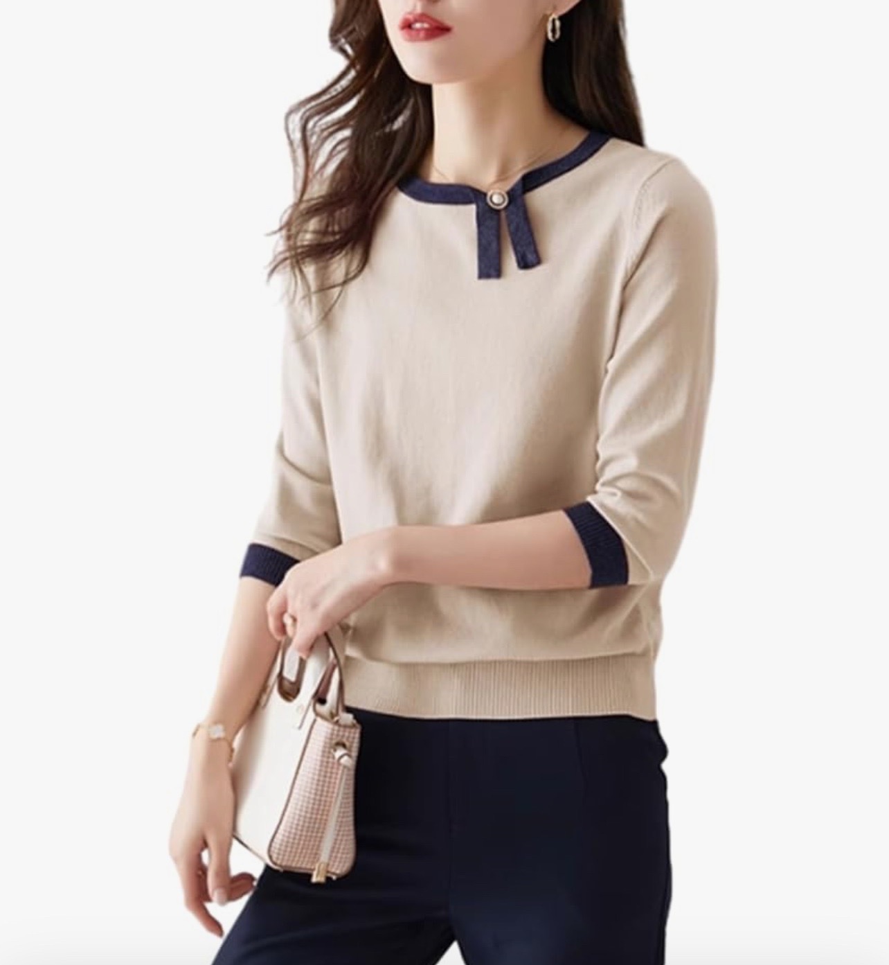 カットソー レディース セーター トップス 丸首 七分袖