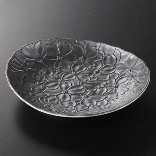 10個セット花レリーフいぶし黒 楕円皿 [ 17.5 x 15.6cm 288g ] 【 特選取皿 】 【 料亭 旅館 和食器 飲食店 業務用 】
