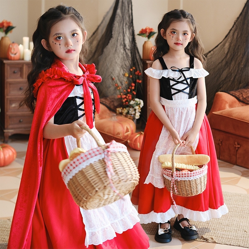 ハロウィン子供服 赤ずきん ショールケープ フレンチ田園風 女の子 プリンセススカート 子供用パフォーマンスコスチューム