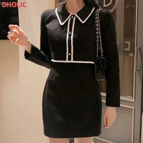 [メガ割りSALE]2TYPE配色カラーネックツーピース風ミニワンピース