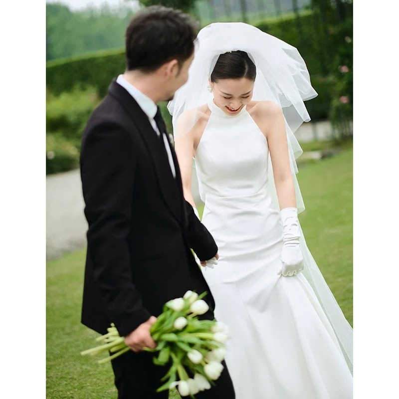 ホワイト 上品な拔け感 結婚式ドレス 気質花嫁ロングドレス フィッシュテール パーティードレス 結婚式 お呼ばれホワイト ドレス
