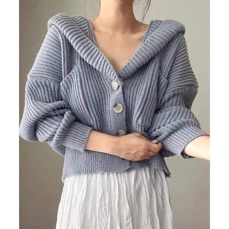 フード付きニットカーディガン ショート丈30%までに制限