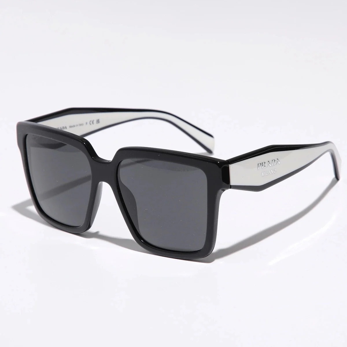 PRADA プラダ サングラス SPR 24Z レディース ウェリントン型 スクエア型 セルフレーム フルリム ロゴ アイウェア 1AB-5S0/BLACK