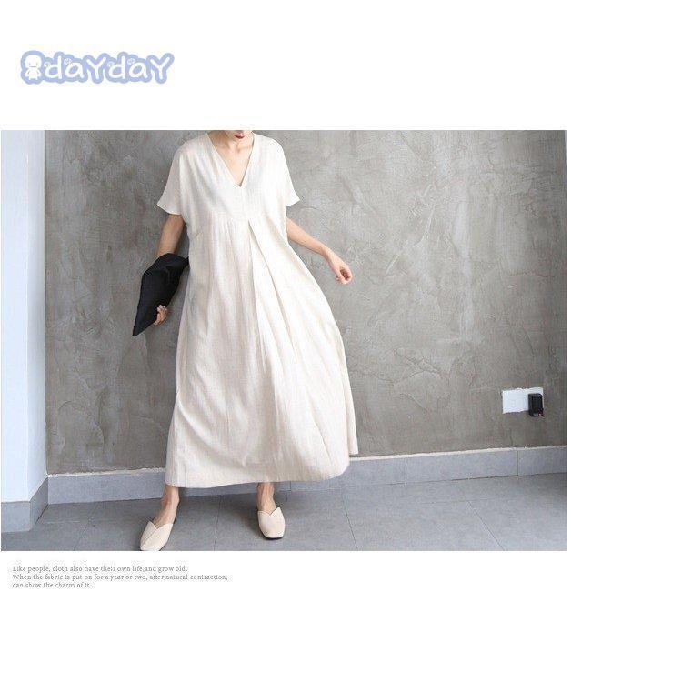 ワンピース ワンピ ロングワンピース ロングワンピ レディース マキシ丈 綿麻 半袖 Aライン フレア Vネック 無地 おしゃれ きれいめ 夏 30代 40代 5,097円