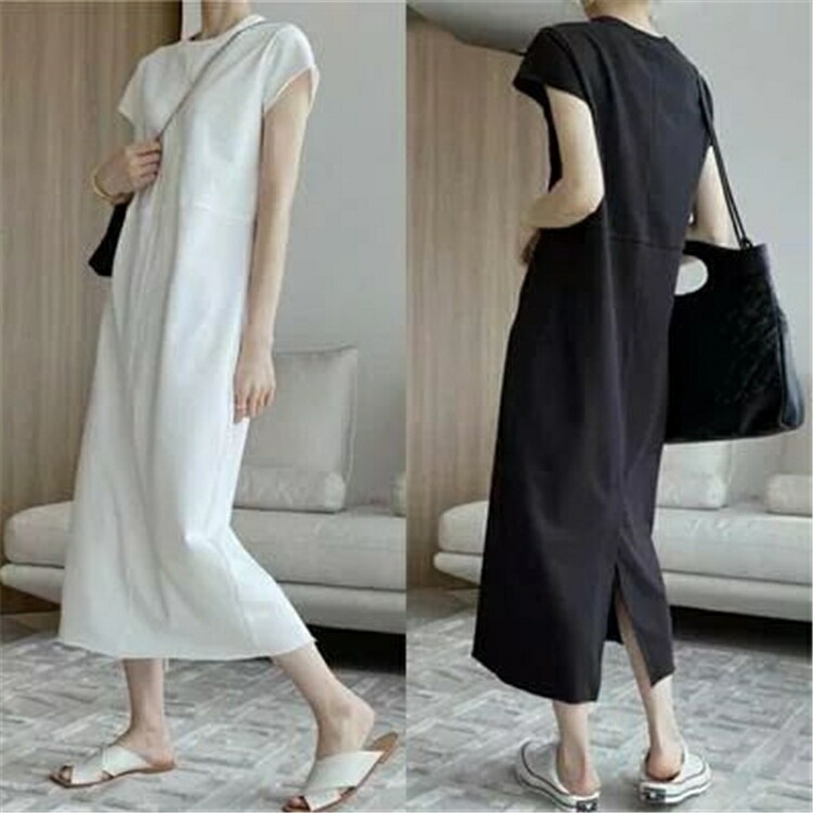 ワンピース ミモレ丈 カジュアル おしゃれ 夏 半袖 レディース 可愛い ワンピ ドレス 涼しい Aライン フェミニン シンプル Tシャツワンピ 春夏 秋 ホワイト 白 ブラック 黒 20代 30代