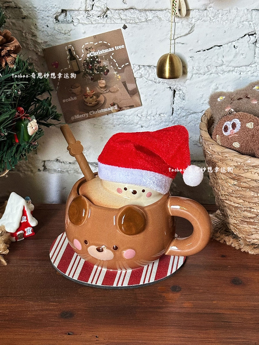 クリスマスギフトかわいいクマのマグカップ女の子への誕生日プレゼントカップル向け陶器製マグカップストローカップ