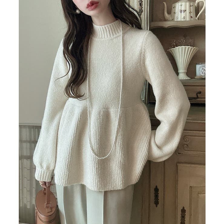 Meiru　ペプラムハイネックニット