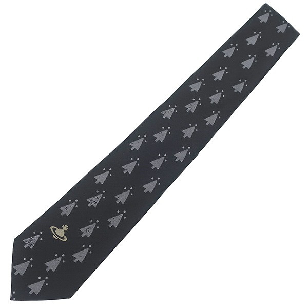 ヴィヴィアンウエストウッド Vivienne Westwood ネクタイ ツリー柄 7cm シルク ブラック×グレー 黒 オーブ 【中古】