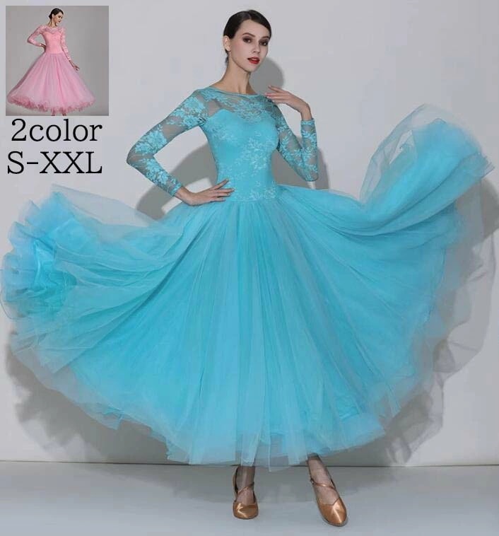 【2025限定SALE】社交ダンスドレス 社交ダンス衣装 レース 透け感 長袖 大きい裾 スタンダードドレス タンゴ ワルツ ルンバ サンバ チャチャ ラテンダンス 高品質 高級感 優雅 ワンピース