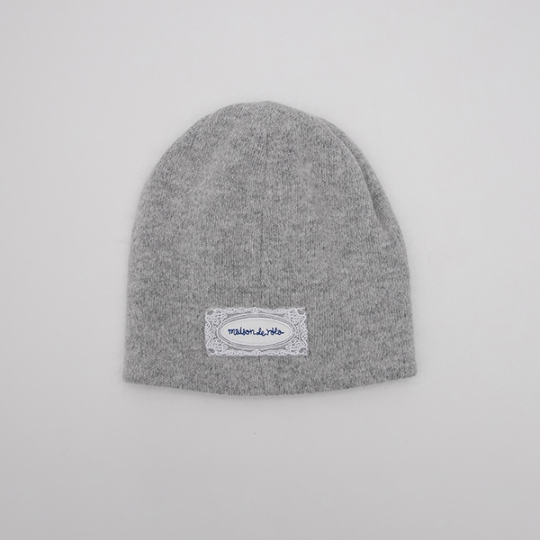 LACE LABEL ANGORA BEANIE MELANGE GRAY