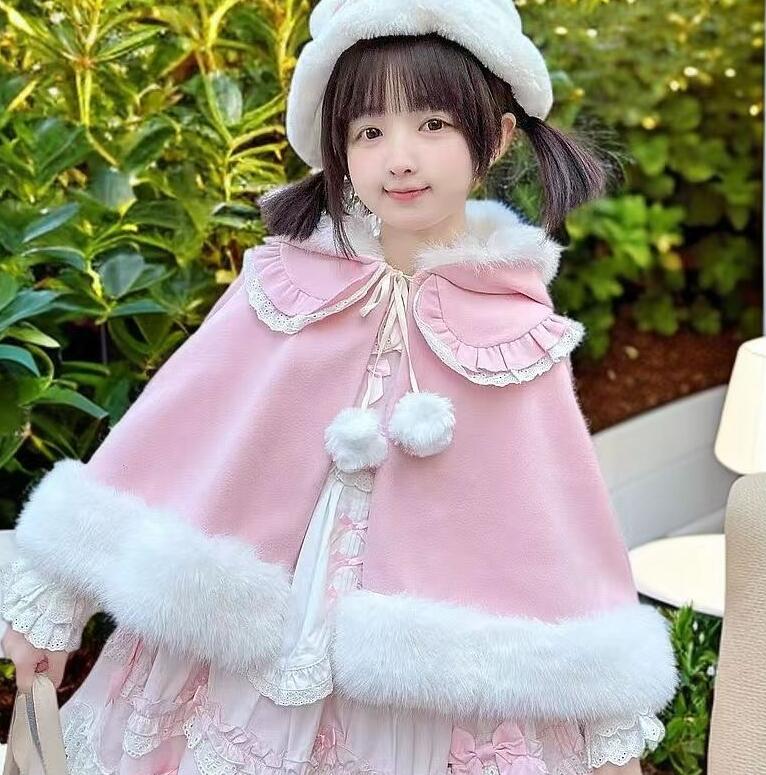 ロリータ LOLITA ポンチョ コート ケープ 無地 ケープコスプレ ブラウスメイド服 コスチューム 文化祭 学園祭 衣装 仮装 おすすめ 可愛い 長袖暖かいモフモフ ハロウィン