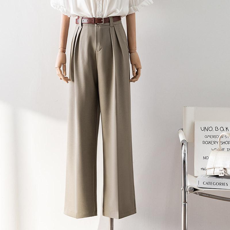 スラックス レディース ハイウエスト ストレート パンツ 春秋 ワイドレッグ シンプル ボトムス OLスタイル スリム カジュアル ズボン