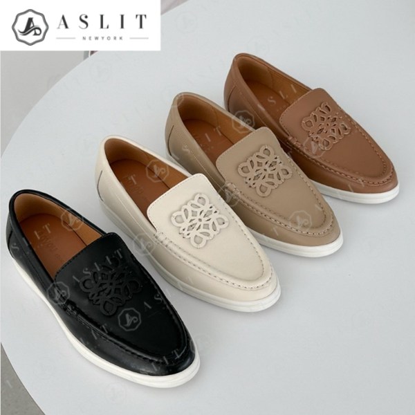 天然皮革 四角 マーク レディース フラット ローファー 春 短靴 2.5cm ローファー