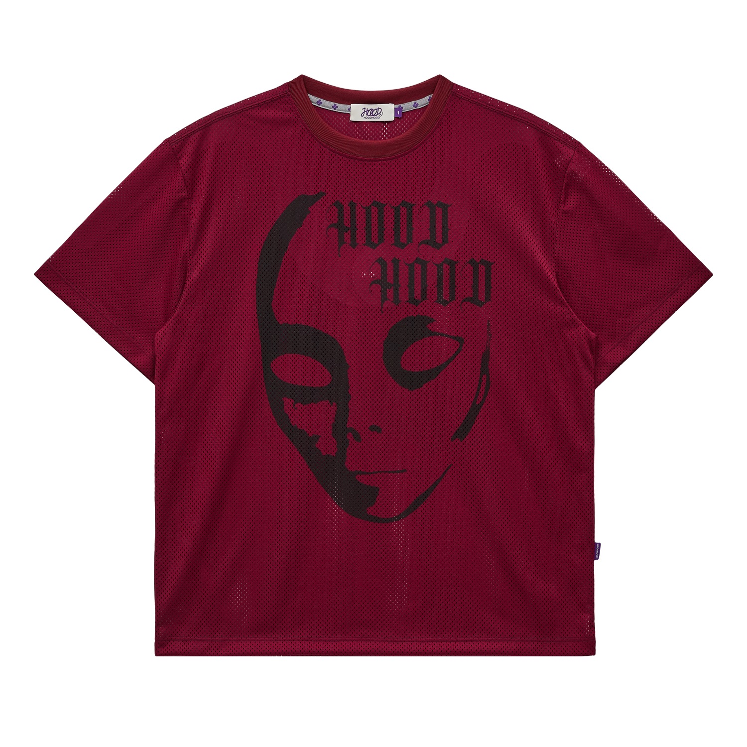 Alien graphic mesh half sleeve T-shirt BURGUNDY