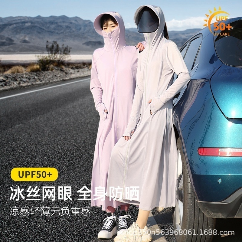 女性用ロング日焼け止め服新しい夏スタイル屋外で着用可能全身抗uvアイスシルクブラウスサイクリング用薄手日焼け止め服