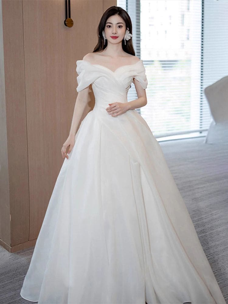 【2枚購入で 3oo円OFF！】ライトウェディングドレスブライダル2025ワンショルダーサテン主糸小さなシンなお出かけ糸