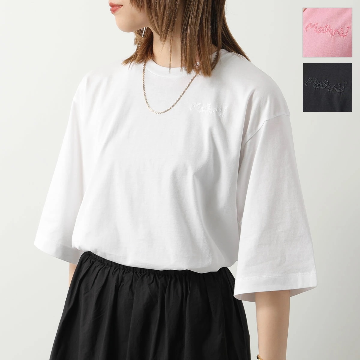 MARNI KIDS マルニ キッズ 五分袖 Tシャツ M01026 M00HZ レディース ガールズ 半袖 ロゴ刺繍 クルーネック コットン カラー3色