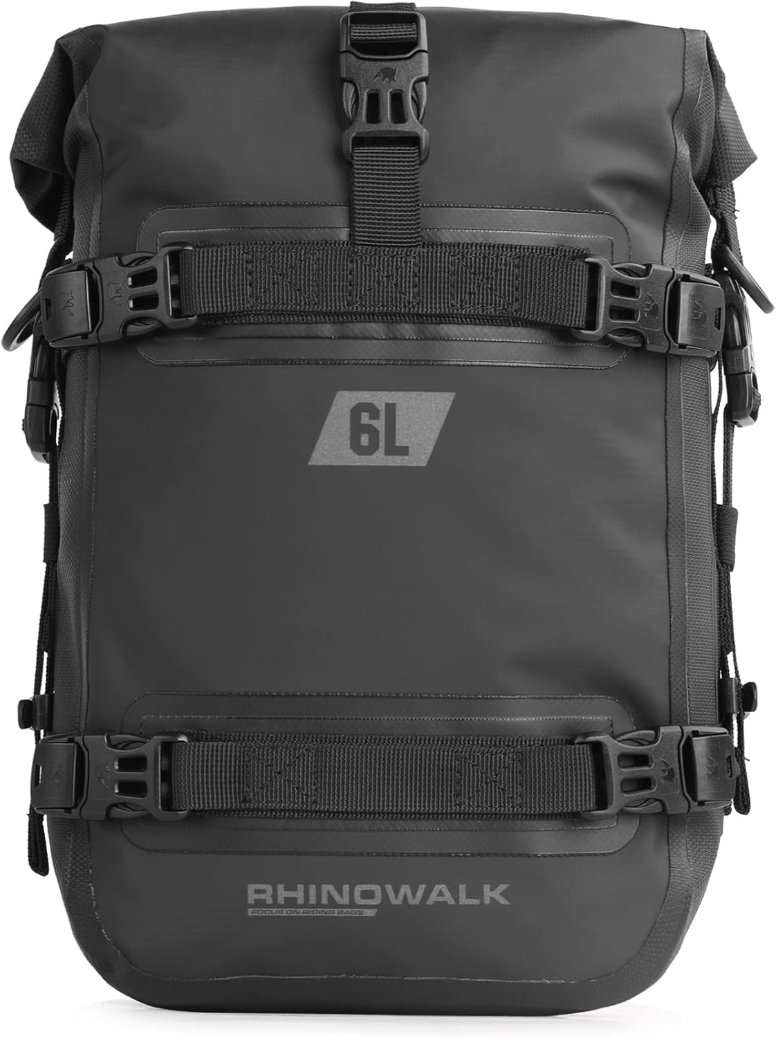 バイク用防水サイドバッグ ロールトップ式 6L容量 ベルト固定 ショルダーベルト付き 軽量で取り付け簡単