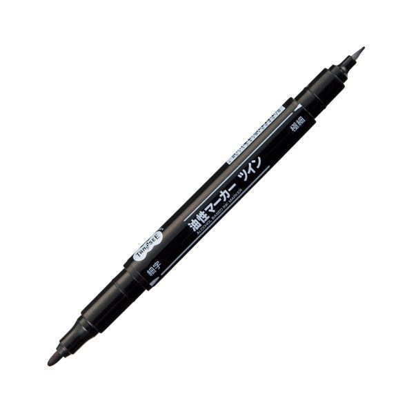 （まとめ） TANOSEE キャップ式油性マーカー ツイン 細字+極細 黒 1セット（10本） 30セット