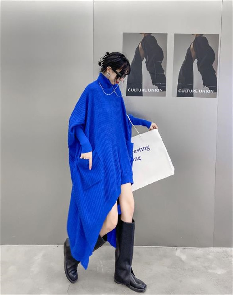 激安セール アメリカン ニットワンピース 2024秋 ゆったりする タートルネック ドルマンスリーブ イレギュラー セーターワンピース ロングスカート