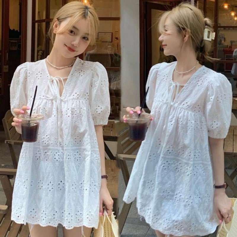 シフォンブラウス ブラウス 服 シャツ レディース 透かし彫りレース トップス ゆったり百掛け tシャツ 半袖 韓国ファッション ブラウス