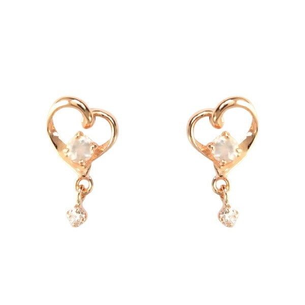 リボン済＆紙袋 ピアス レディース ハートモチーフピアス 6月 誕生石 ムーンストーン ダイヤモンド K10ピンクゴールド