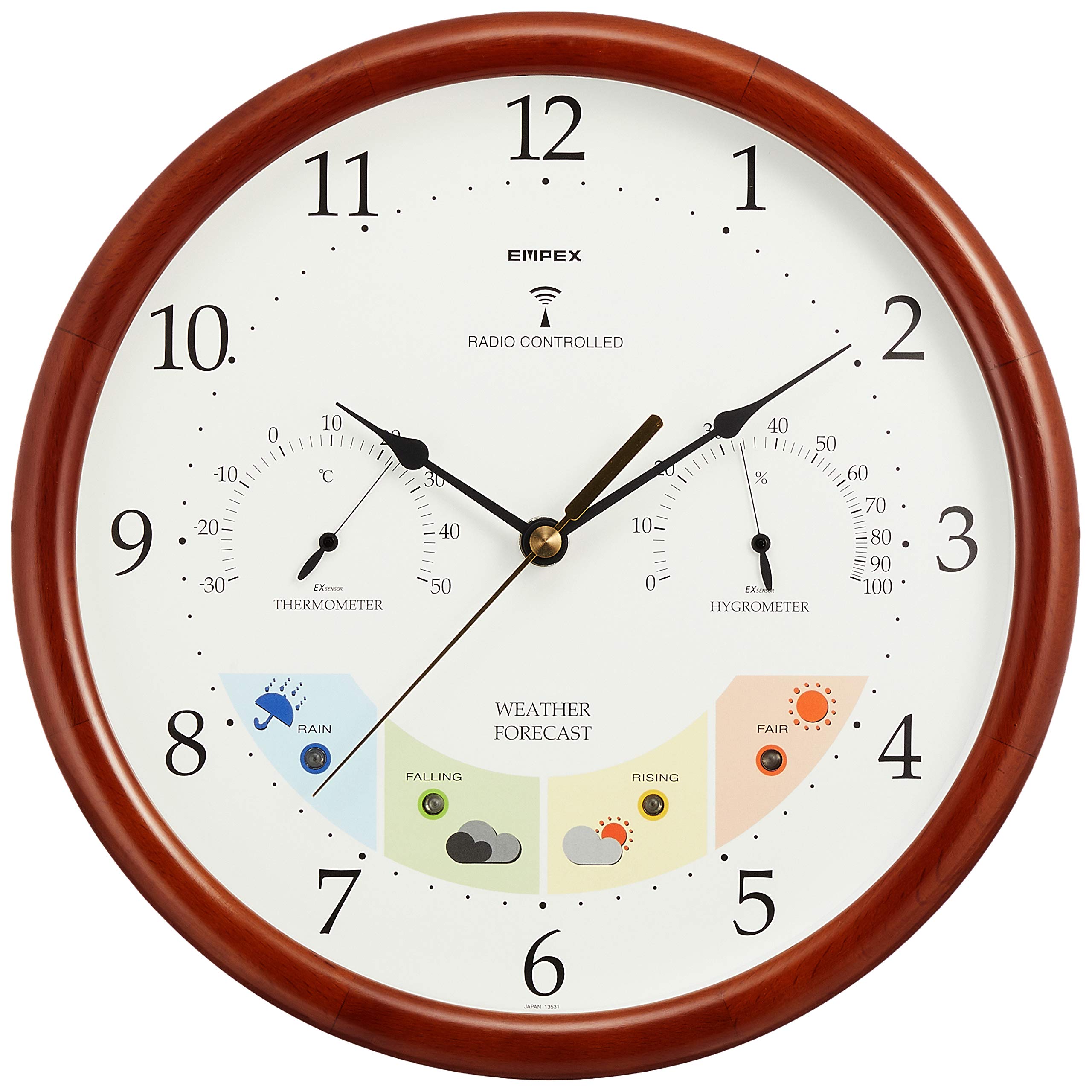 EMPEX (エンペックス) 気象計 温度湿度計 ウェザーパル電波時計 天気予報機能付き 壁掛け用 日本製 ブラウン BW-873 27x27x5.4cm