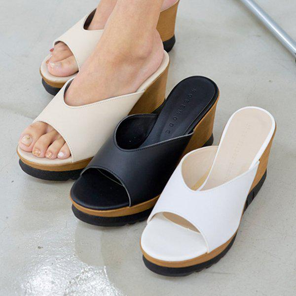 [シューズ] 牛革ウェッジヒール 女性用ミュール スリッパ サンダル 9cm/3色 sm1847