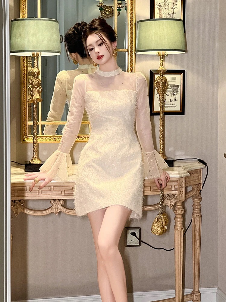 【JY.上品】 2024秋冬新品 フリル チュールドッキング ショート aライン ドレス パーティー キャバ 大人 同窓会 披露宴 卒業式 結婚式 演奏会 ウェディング 二次会 メガ割 5,116円