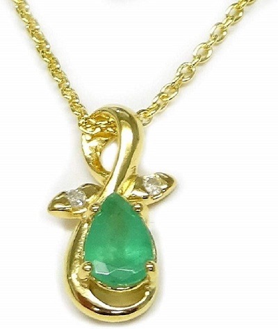 エメラルドネックレスペンダント CZダイヤ入り 大粒天然エメラルド0.48カラットペアシェイプカットギフトラッピング済み5月誕生石エメラルド