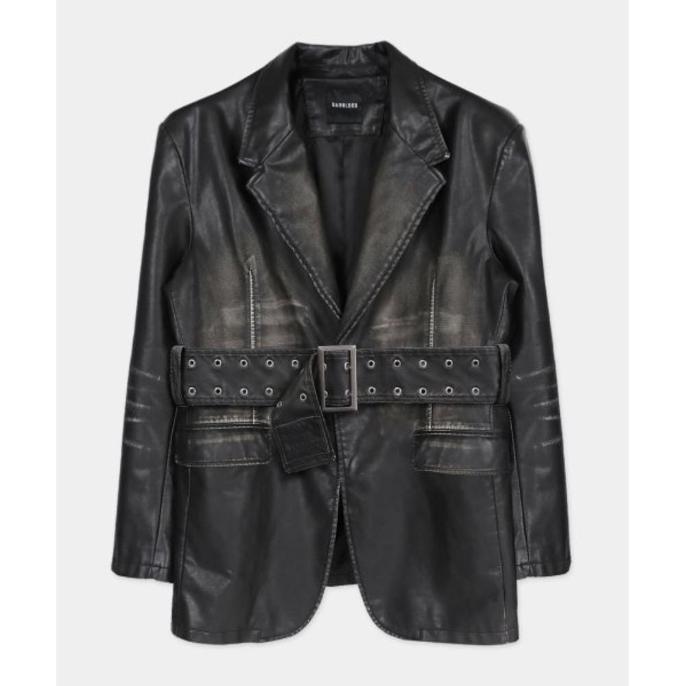 BADBLOOD Distressed leather blazer black w-jkt23-044