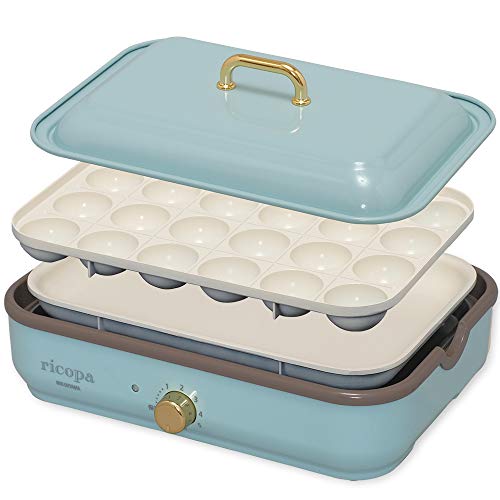 アイリスオーヤマ ホットプレート 2WAY (たこ焼きプレート 平面プレート) ricopa アッシュブルー MHP-R102-AA