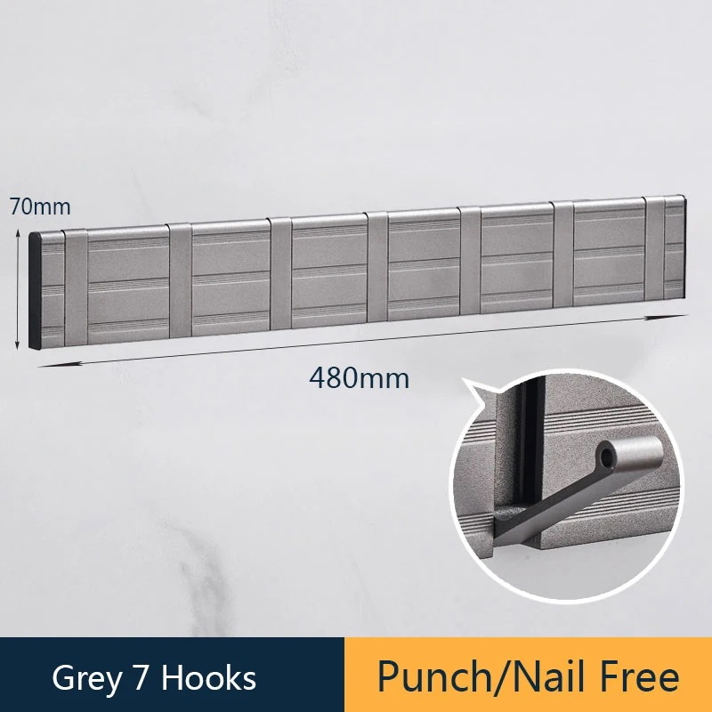 フックとハンガー用の粘着性の壁フック,コートラック,バスルームフック,1セット Grey 7 Hooks
